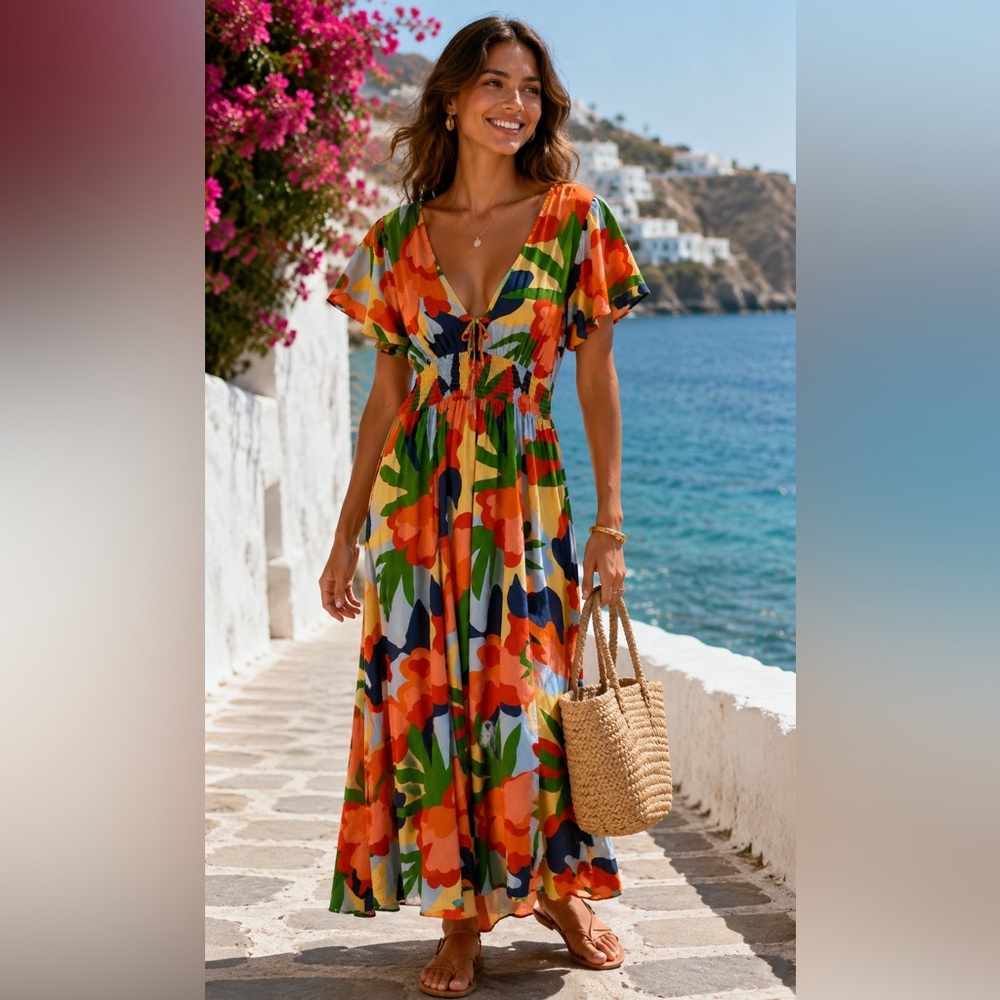 Anthropologie Abel the Label Hilda Floral Maxi Dress Smocked Waist Boho Small